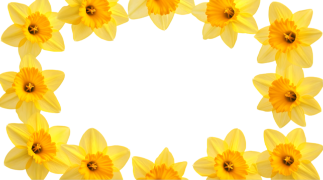 Daffodils Border Isolated on Transparent Background Bright Yellow Blossoms