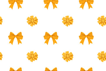 Obraz premium Seamless pattern with golden bows and round rosettes on white background