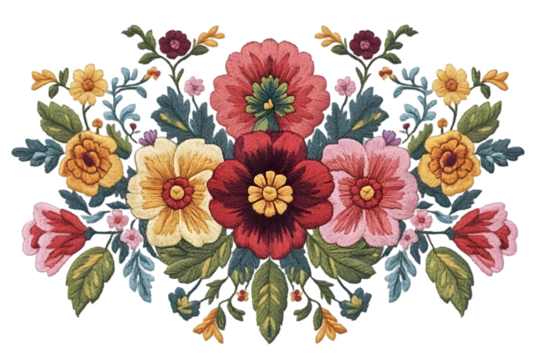 Detailed Floral Illustration with Colorful Blooms and Transparent Background