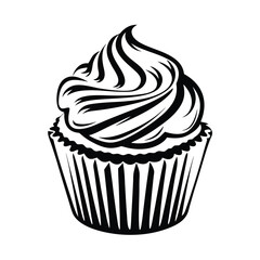 Cupcake Silhouette with Swirled Frosting, Black and White Dessert, Simple Design, Sweet