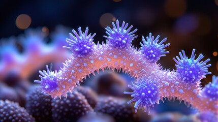 Fototapeta premium Intricate coral structure features vibrant purples and oranges, highlighting marine life detail in the deep.