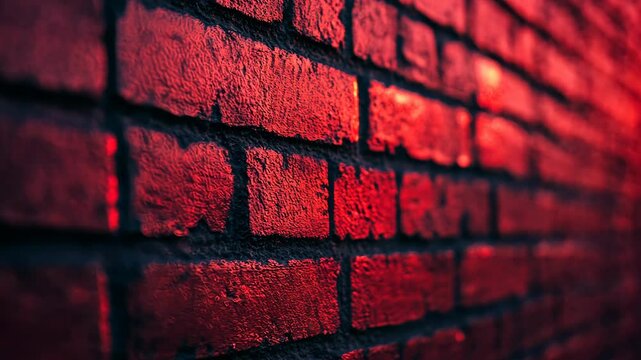 Deep red brick wall texture, close-up view showing individual bricks and mortar