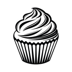 Black & White Cupcake Silhouette, Creamy Frosting Design, Isolated Sweet Treat Icon Decor