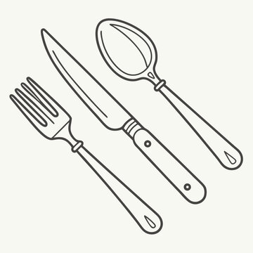 Minimalist Fork, Spoon, and Knife Icon Set Clean Line Art for Food and Dining Designs

