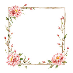 Fototapeta premium Vintage Frame Made of Chrysanthemum Flowers Isolated Hand Drawn Watercolor Painting Illustration