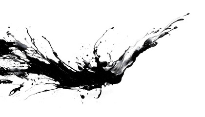 dynamic abstract splash of black paint creates energetic visual effect against white background. This artwork captures essence of creativity and movement, evoking sense of freedom and expression