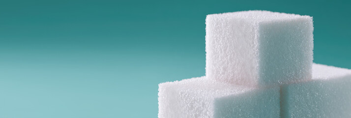 White textured cubes stacked, each with a rough, crystalline surface, against green background. They appear solid and arranged neatly, showcasing their geometric form