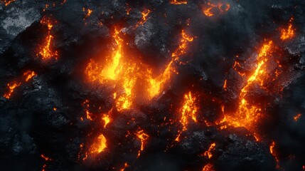 Lava bubbles across black rock, creating hot, fiery surface texture, representing geothermal energy eruption.
