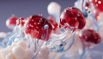 Abstract forms of vibrant jelly like structures create mesmerizing visual experience. interplay of colors and textures evokes sense of wonder and creativity in this captivating composition
