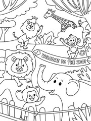 animals black and white coloring page 