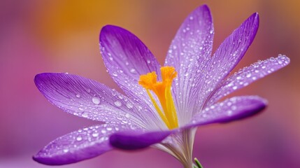 Fototapeta premium A vibrant purple flower with water droplets against the backdrop
