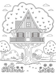 farm house and animals black and white coloring page 