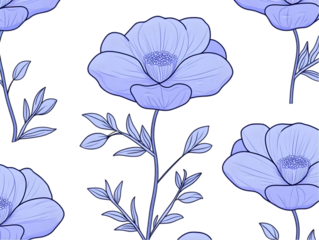 Floral Seamless Pattern Illustration With Blue Flowers on Black Background