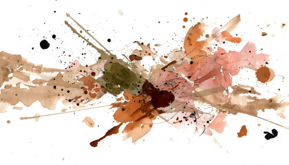 Abstract art featuring vibrant splashes of color including brown, green, and pink. dynamic composition evokes emotion and creativity, showcasing blend of fluid shapes and textures