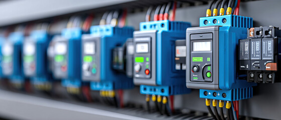 Programmable logic controllers connected to smart devices in control panel, showcasing modern automation technology