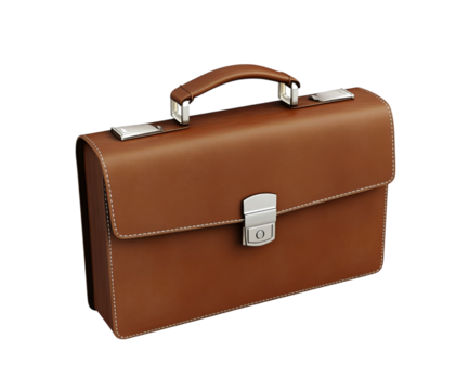3D realistic brown business briefcase on Png Format and Transparent Background