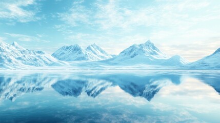 Obraz premium Frozen Arctic Lake Reflecting Snow-Covered Peaks