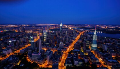 Naklejka premium Cityscape at Dawn/Dusk