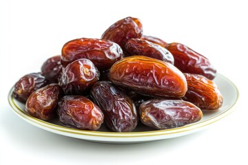 Obraz premium Dried dates, isolated on white background. AI generated illustration.