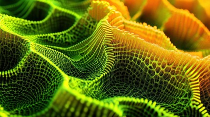 Abstract digital rendering showing layered green and yellow undulating surfaces
