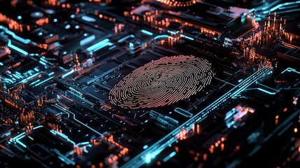 Cybersecurity Fingerprint: Digital Identity and Biometric Authentication on Circuit Board