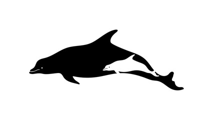 dolphin with baby, black isolated silhouette