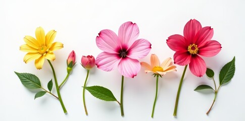 Fototapeta premium Elegant single flower selection on white backdrop, Rose, Lily