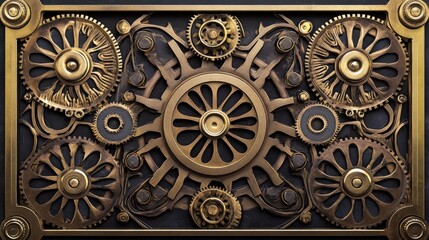 Obraz premium Steampunk Gears Rotating in Synchronized Motion