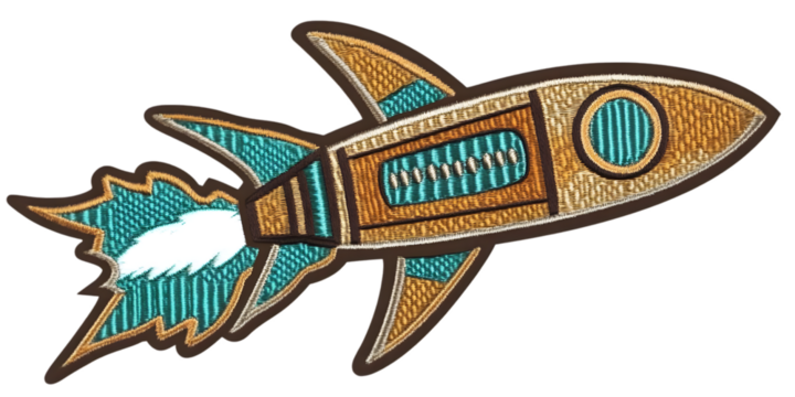 Illustration of a Metallic Gold Rocket with Teal Accents and Transparent Background