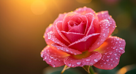 Beautiful pink rose flower with water drops in morning sunlight nature beauty love romance floral blossom petal bloom garden springtime