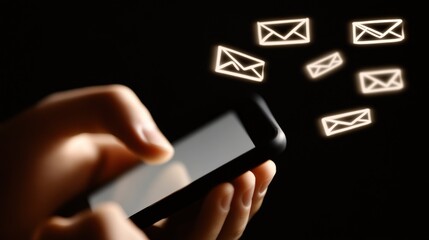 Nighttime phone email check, glowing inbox