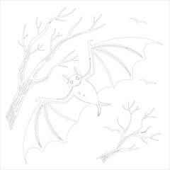 Bat Line art Illustration Flying Bat Silhouette Drawing for Halloween and Gothic Designs