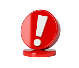 3D red exclamation mark button on Png Format and Transparent Background