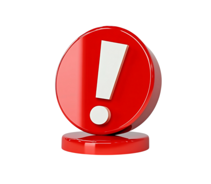 3D red exclamation mark button on Png Format and Transparent Background