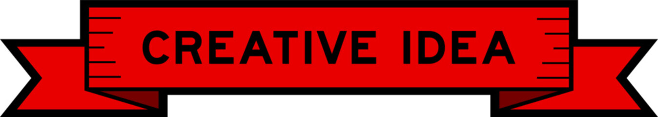 Ribbon label banner with word creative idea in red color on white background