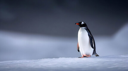 Naklejka premium Solitary Penguin On Snow Covered Antarctic Ice