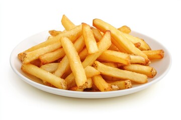 Apple cut fries on plate, isolated, white background. AI generated illustration.