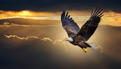 Obraz premium Powerful Eagle Soaring in Dark Sky