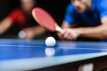 Table tennis tournament features intense competition between skilled players in a vibrant indoor setting