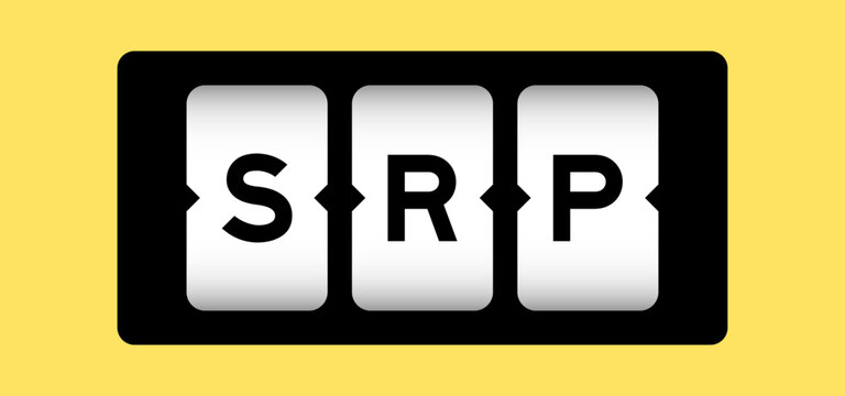 Black color in word SRP (Abbreviation of suggested retail price) on slot banner with yellow color background