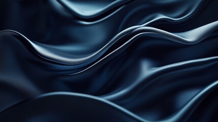 Fototapeta premium Luxurious deep blue silk fabric elegantly draped in soft waves. The rich texture and subtle sheen create a sophisticated and luxurious mood.