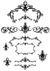 antique style floral fleur de lys calligraphy -  black and white vector calligraphic frames, borders and page decor design elements set