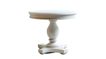 White pedestal round table, minimalist modern design, clean wood furniture for apartments
