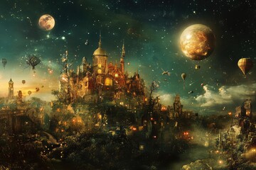 Naklejka premium Fantastic World. AI generated illustration.