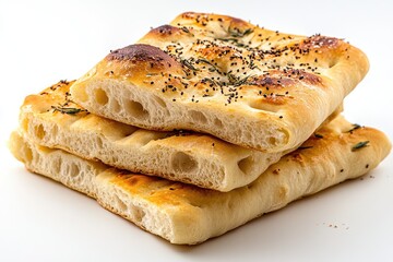 Focaccia on white background. AI generated illustration.