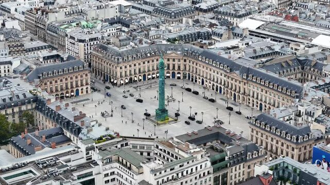 Drone view of Place Vendome (Vendome Square) in Paris, France
