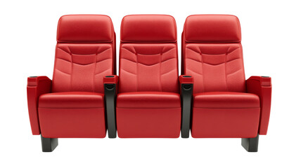 Three red cinema movie theater seats isolated on transparent background
