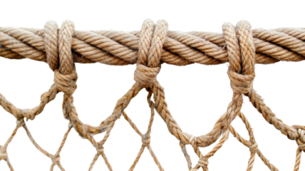 Thick rope holding fishing net on transparent background