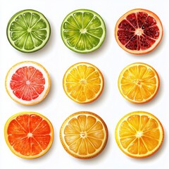 Fototapeta premium Assorted citrus fruit slices on white background