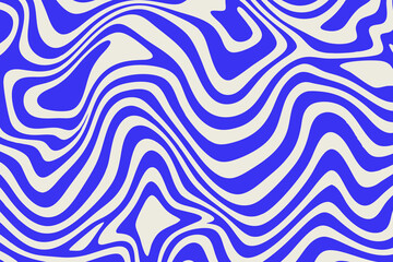 Blue Wavy Lines Abstract Background in Trendy Retro Psychedelic Style. Twisted, Swirled, and Distorted Vector Texture